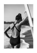 Woman With Surfboard By The Ocean | Créez votre propre affiche